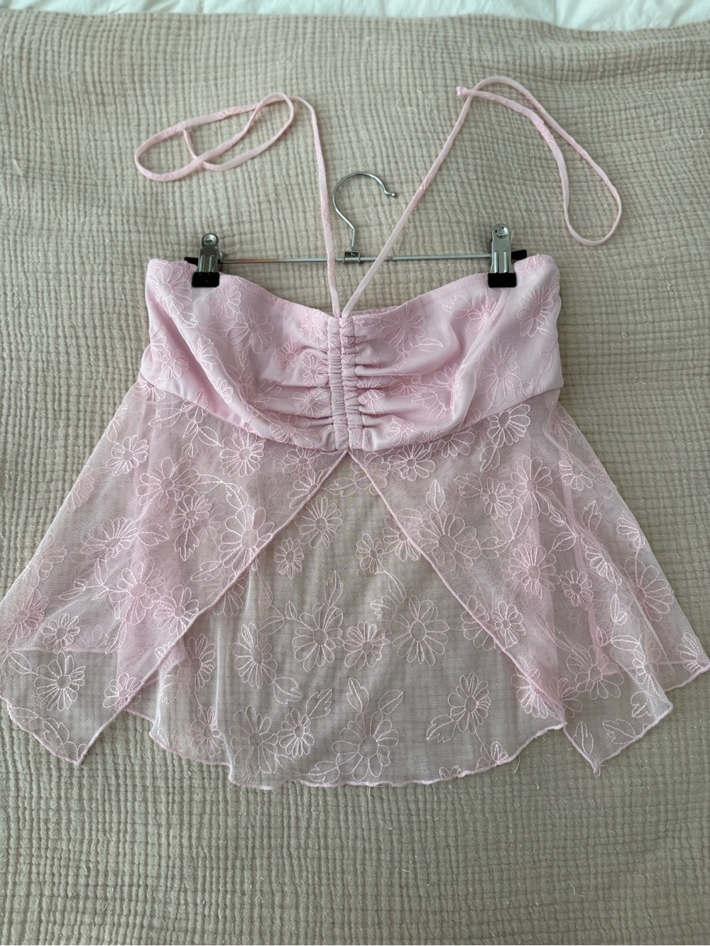 love on a hanger Light Pink Floral Mesh Halter Top